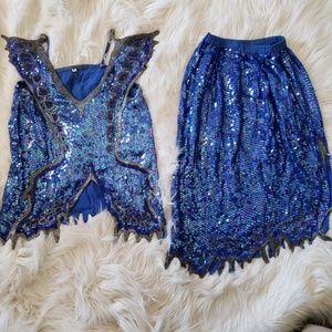 Sequin Iridescent Blue Top and Skirt set